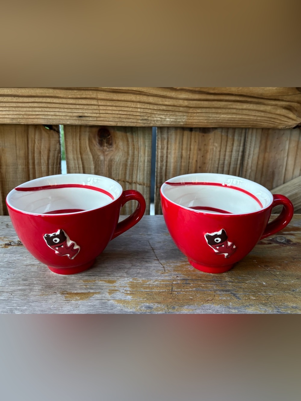 Set of 2 Vintage Starbucks Halloween 2006 Red Ghost Monster Boo Mug Size 12oz